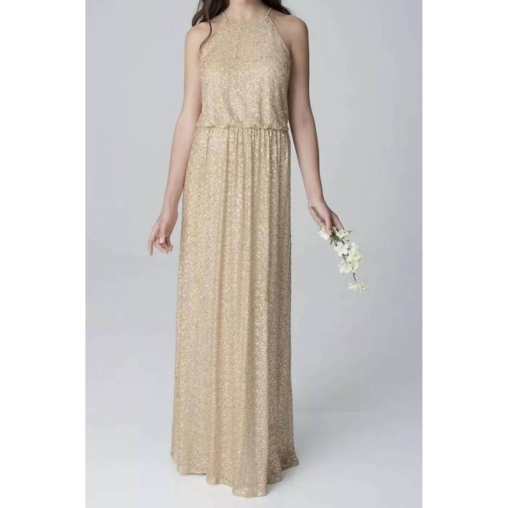 NEW BILL LEVKOFF floor-length sleeveless wedding dress in gold